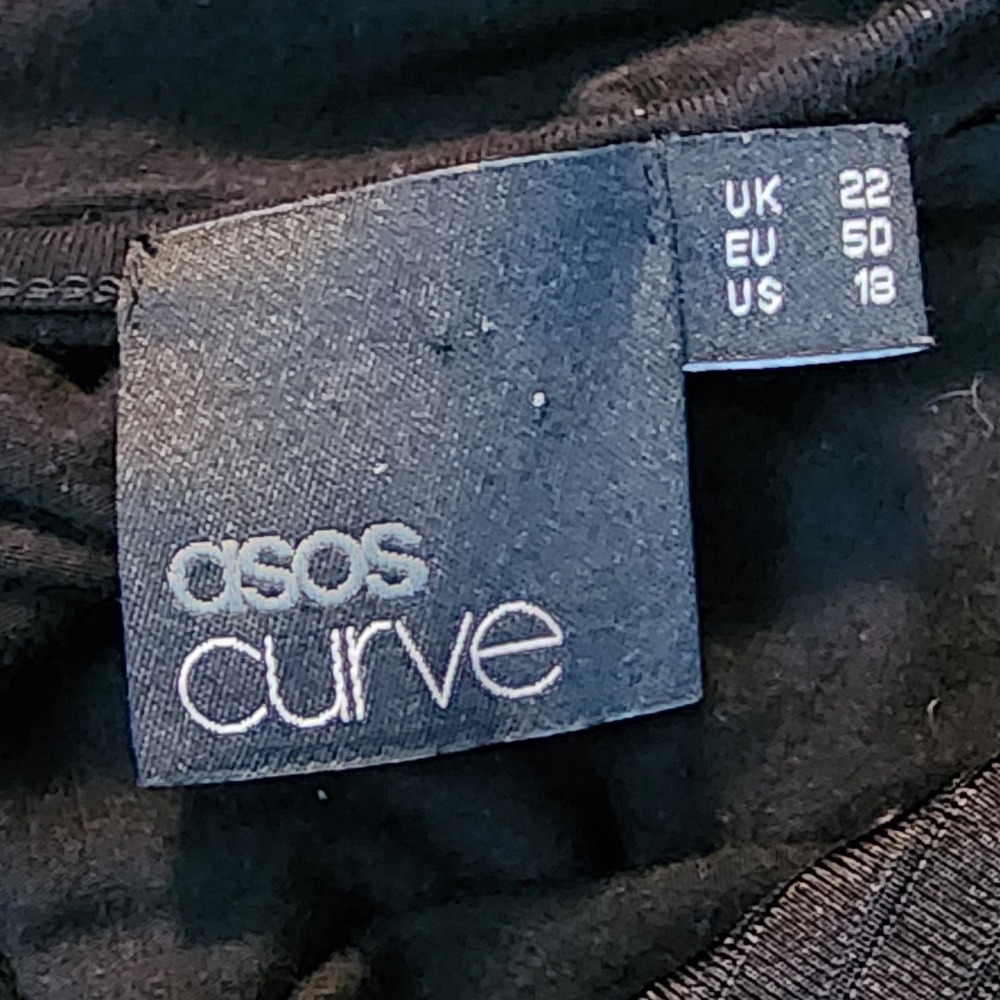 ASOS CURVE Size 18 Black Viscose Knit Sheer Ribbed Long Sleeve Sweetheart‎ Dress - Picture 10 of 12